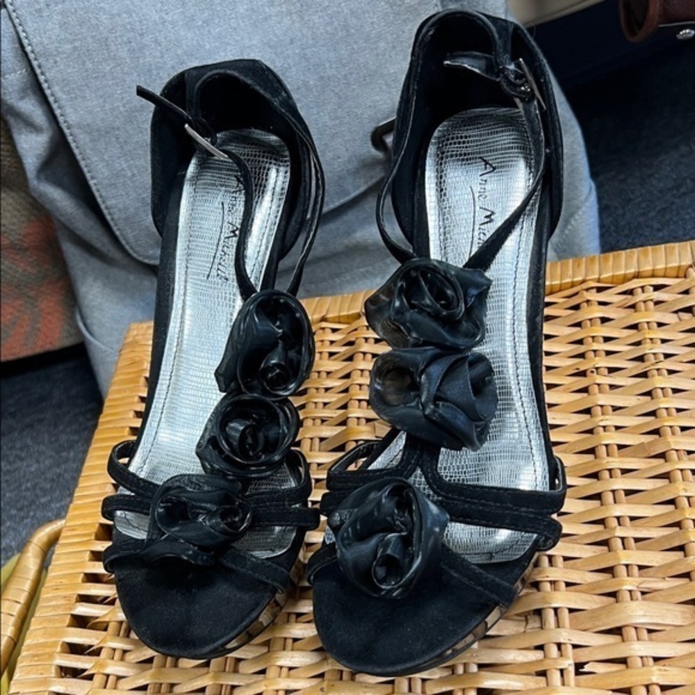 Anne Michelle Black Heels with Classic Ruffle Detail